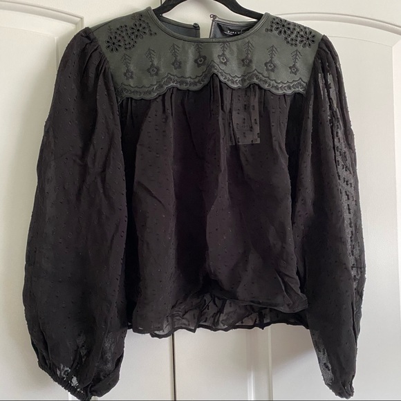 Sheer faux leather embroidered blouse - Picture 4 of 13